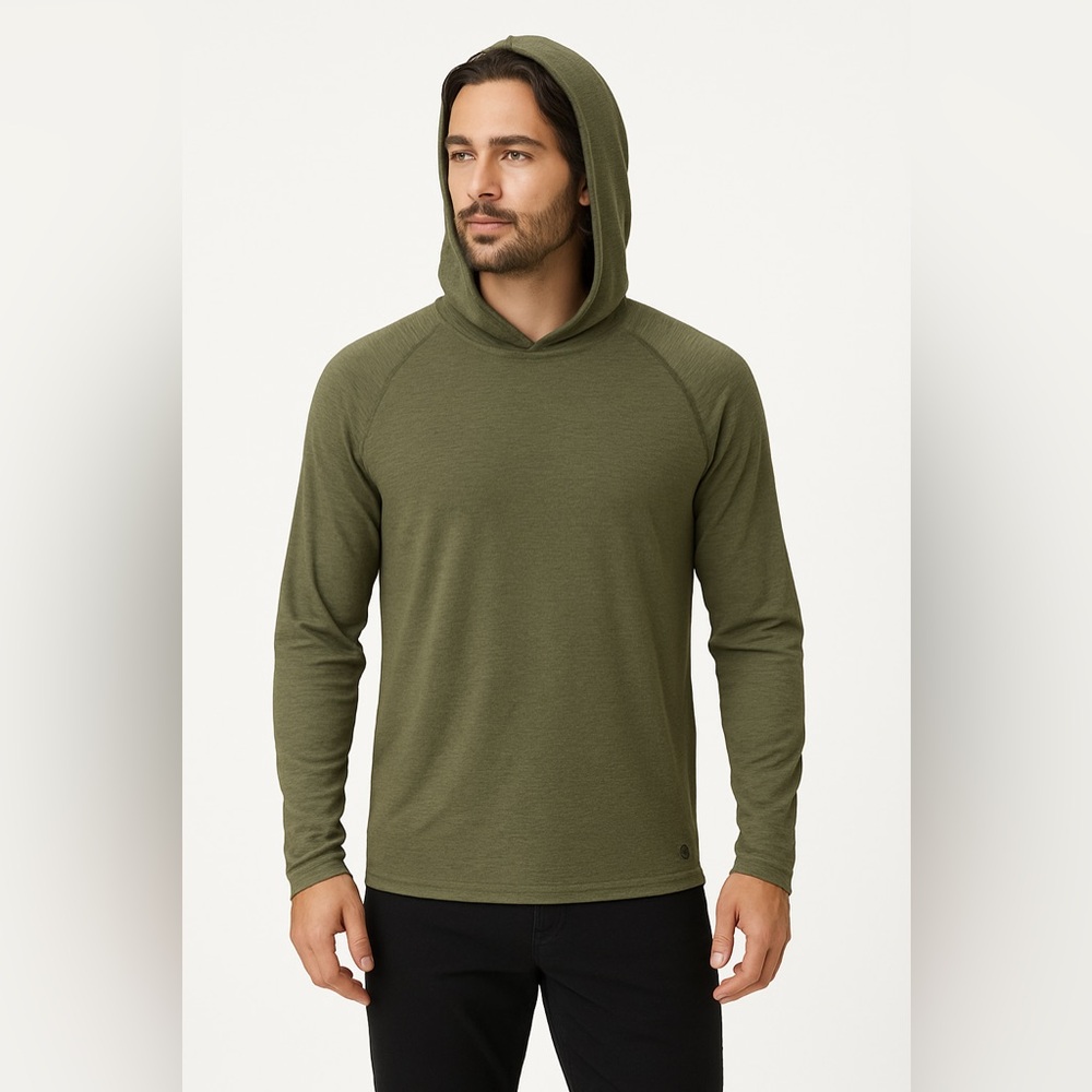 Apana Men’s Lightweight Textured Performance Hoodie in Olive Green Size L